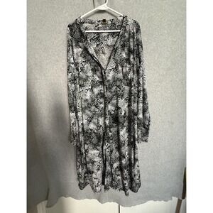 Dana Buchman Shirt Dress Womens 2X Black Animal Print Belted Midi Long Sleeve